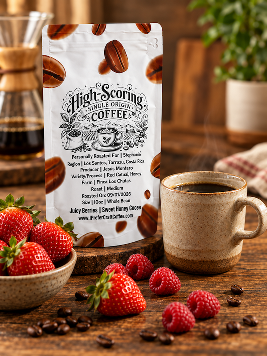 Costa Rica Tarrazu coffee beans with strawberry and raspberry flavor notes